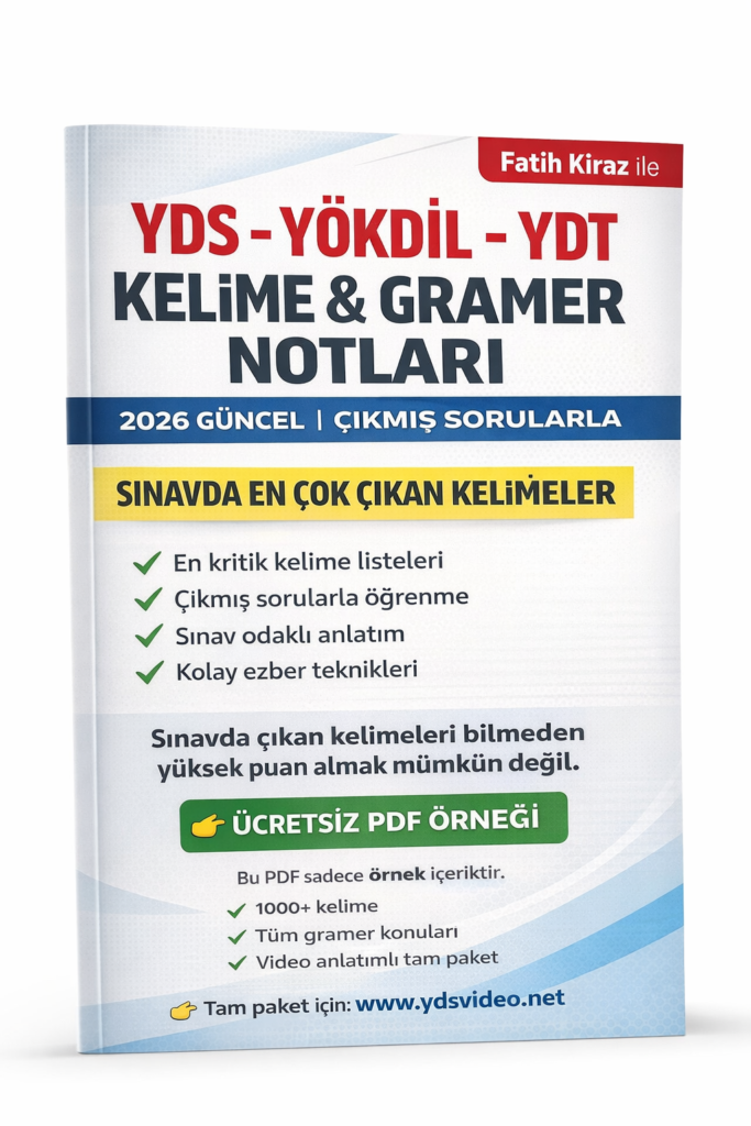 YDS YÖKDİL kelime ve gramer PDF notları 2026 çıkmış sorularla sınav hazırlık